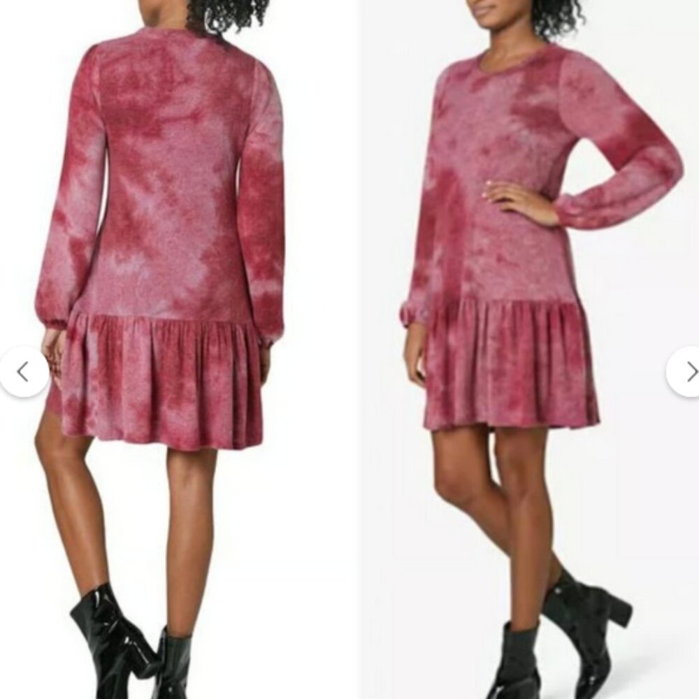 Ultra Flirt Charcoal Gray Tie-Dye Long Sleeve Short Sweaterdress - Picture 2 of 5